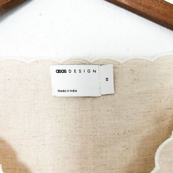 ASOS Linen Blend Scallop Embroidered Neutral Vest Blouse New XS - Picture 5 of 7